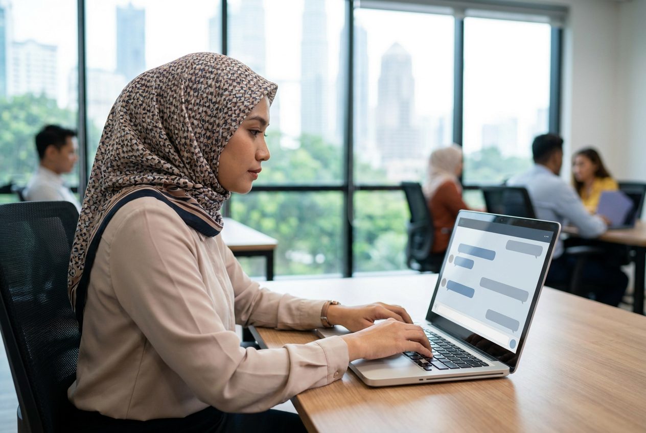 Illustrative: an office team member typing a request to the AnyAI agents in a chat window